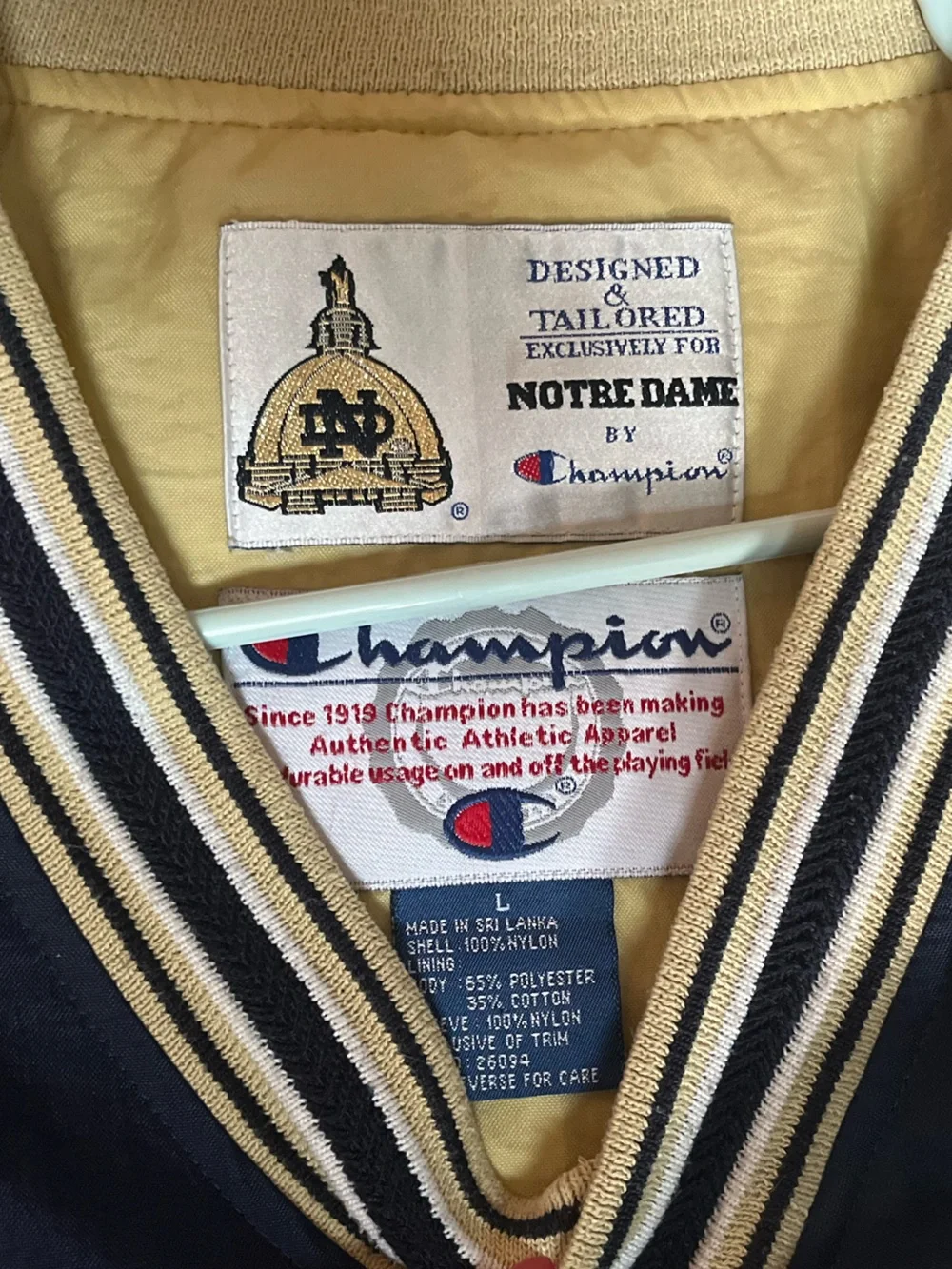 Champion Navy and Gold Notre Dame Pullover Windbreaker